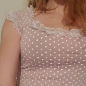 Cute polka dot top with lace trim
